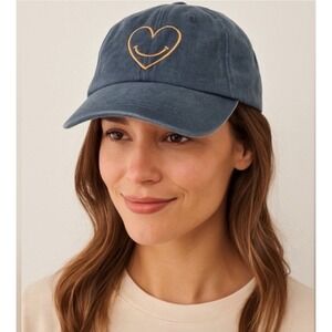 Cinq A Sept Embroidered Women's Blue Cotton Dad Hat One Size Fits All Heart
